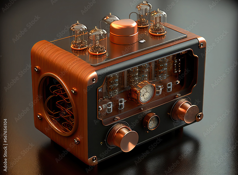 Vintage Vacuum Tube Amplifier, Retro Electrical Device, Generative AI