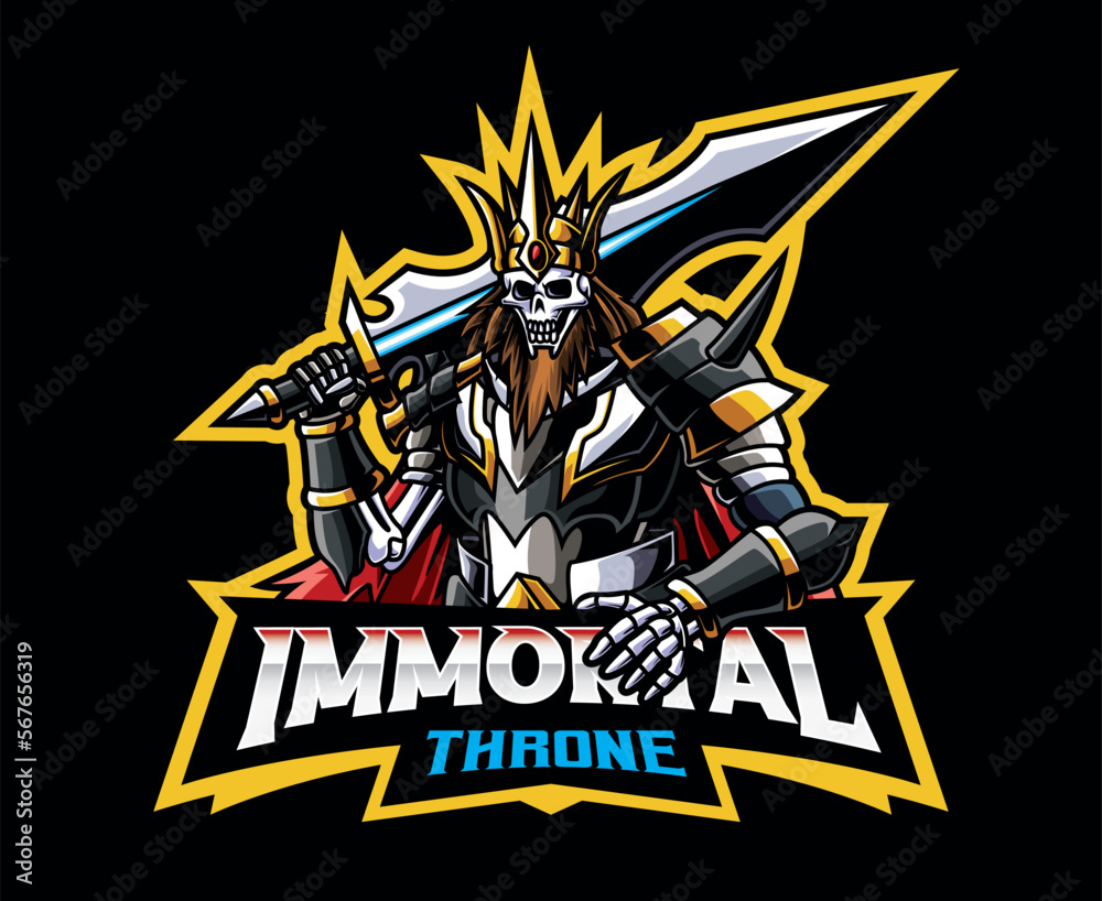 Immortal King with Powerful Sword Mascot Logo Immortal King with Powerful Sword Mascot Logo