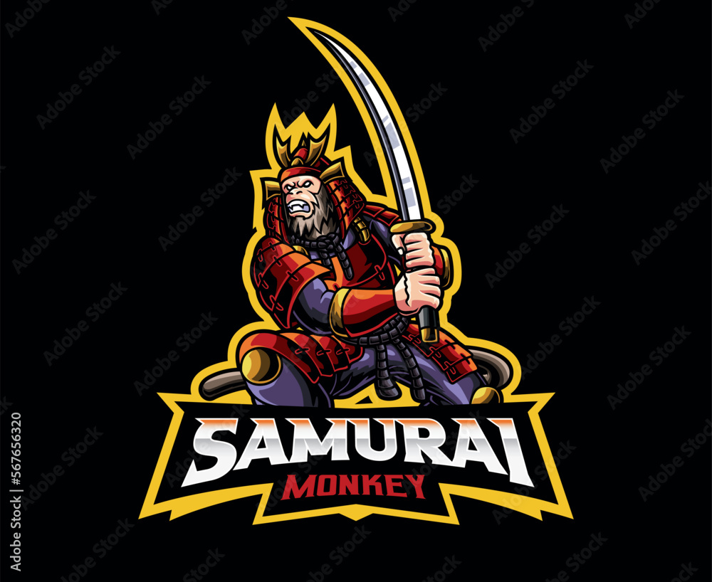 Monkey Samurai Mascot Logo Design