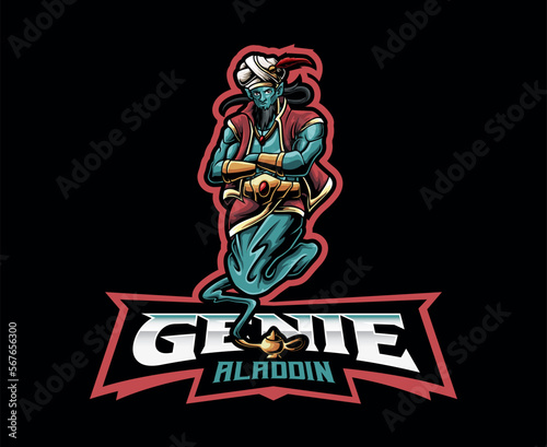 Genie Mascot logo, Magical Genie Lamp Mascot Design