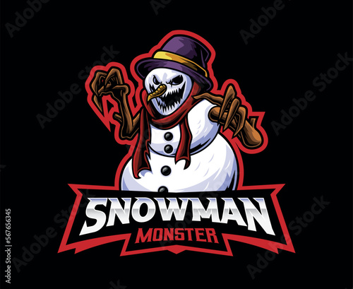 Frightening Snowman Monster Mascot Logo