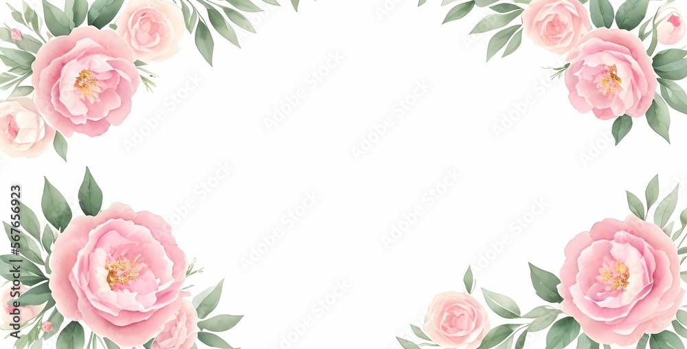 watercolor pink floral design with space for design, pink floral border, wedding invitaiton, elegant postcard, wallpaper, made with generative ai