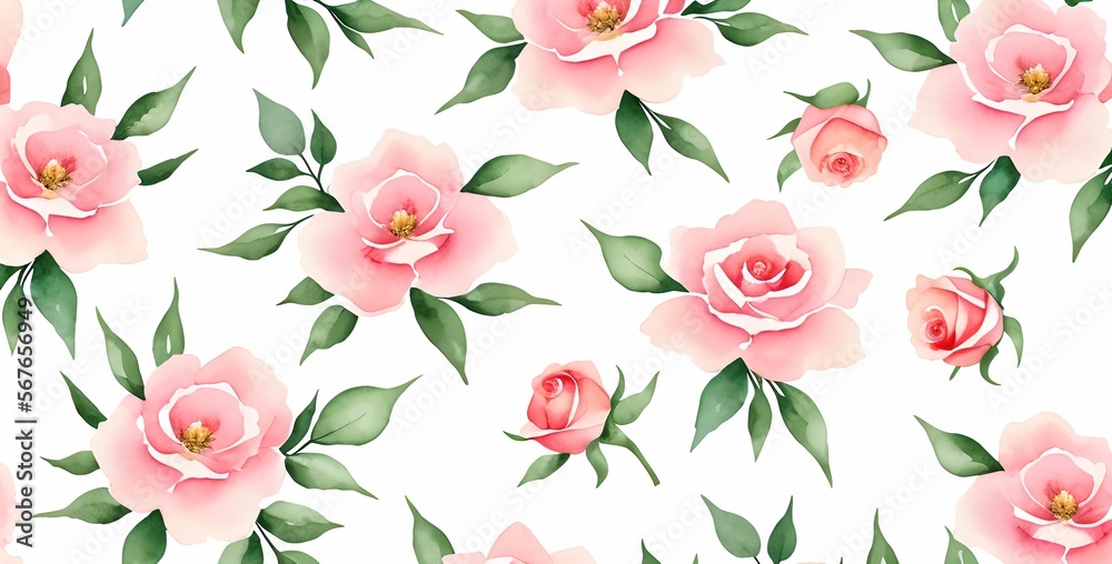 Pink floral watercolor pattern, elegant and fashionable wallpaper, made with generative ai