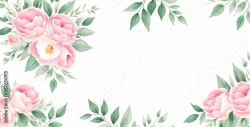 Watercolor floral frame border, pink flower design, wedding invitations, invitaiton card, floral wallpaper, made with generative ai photo