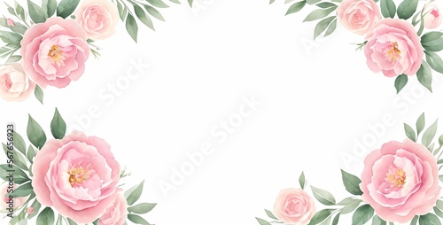 watercolor pink floral design with space for design, pink floral border, wedding invitaiton, elegant postcard, wallpaper, made with generative ai photo