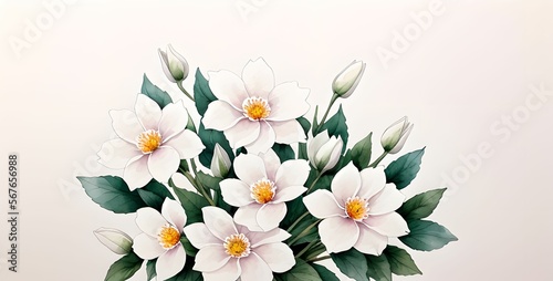Watercolor painting of a bouquet of flowers on a white background, made with generative ai