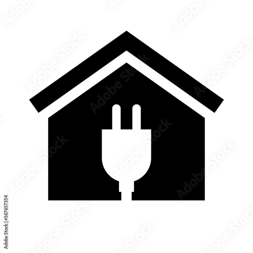 Residential charging station. Home and outlet silhouette icon. Vector.