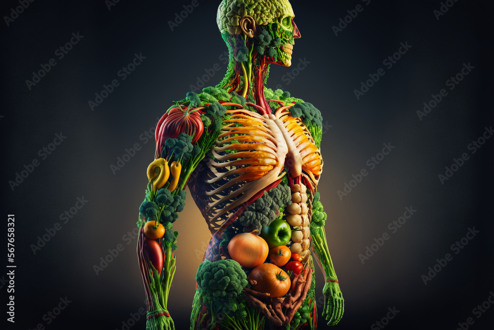 The image of a man consisting of vegetables. Healthy food concept The image of a man consisting of vegetables. Healthy food concept