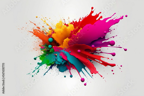 Happy Holi, AI generated Image. Splash of colors on white background © callmek