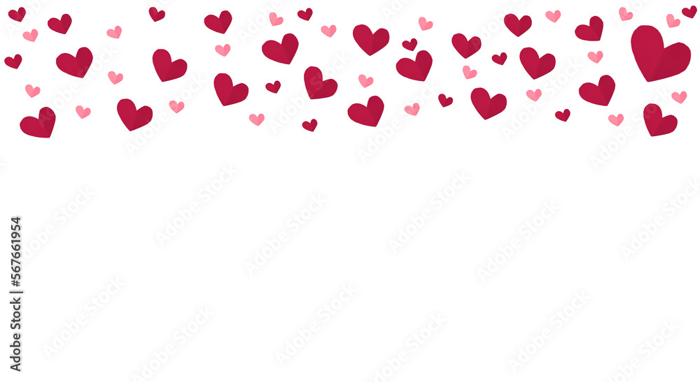 red and pink paper hearts on transparent background, flat lay. PNG image. Valentine's day