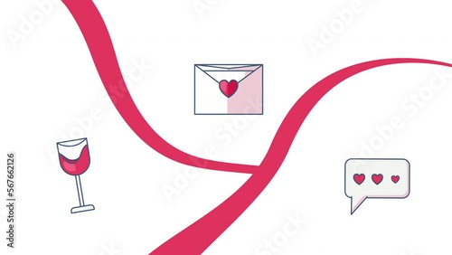 4k video of cartoon envelope with letter and heart icon set on white background.