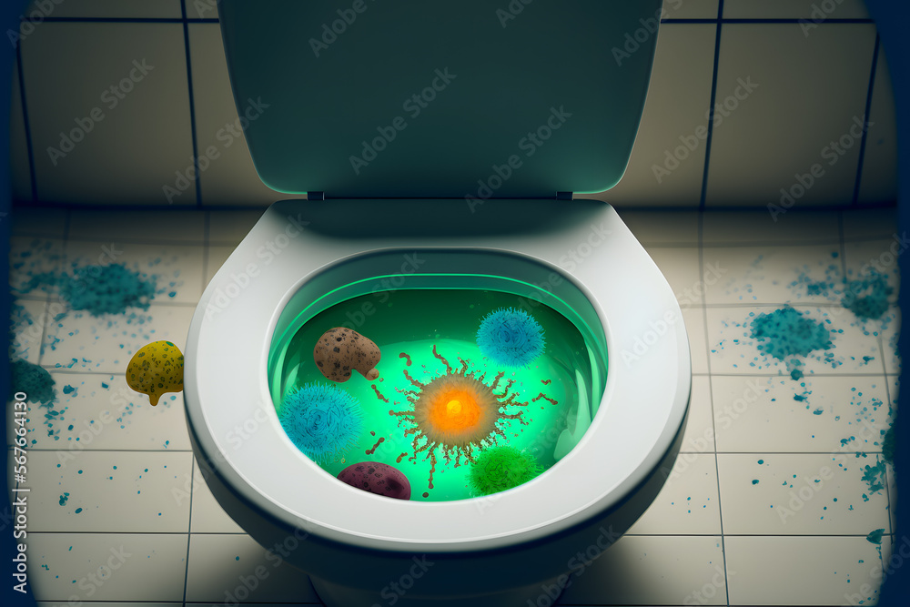 Dirty toilet bowl and bathroom floor. Bacteria unsanitary concept