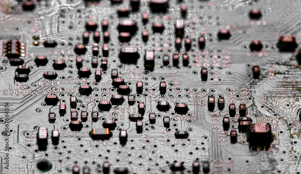 Macro Close up of printed wiring on PC circuit board. Macro Close up of printed wiring on PC circuit board.
