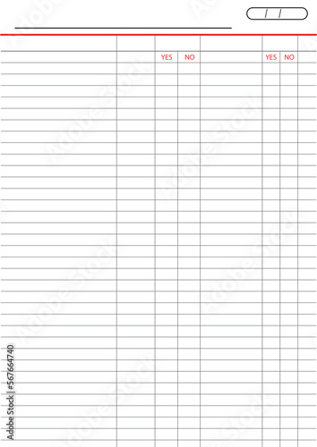 blank tracker book design. Empty sheet of think-to-do list office notebook. Heading and date are included. printable planner notes page.