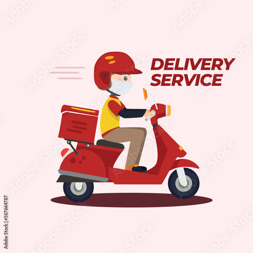 Red Delivery Service With Mask
