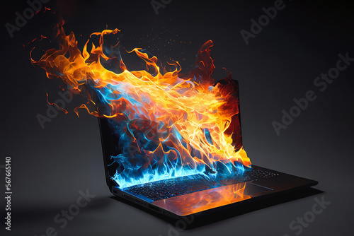 laptop computer on fire