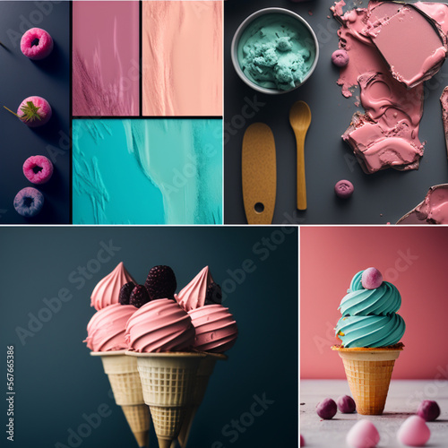 Ice cream , melting ice cream, flatlay, seasonal moodbaord, presentation photo