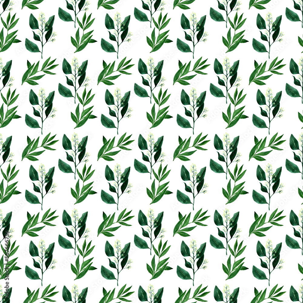 Watercolor seamless pattern with spring flowers, buds and twigs with leaves Watercolor seamless pattern with spring flowers, buds and twigs with leaves