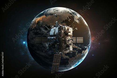 satellite and the earth in a starry space