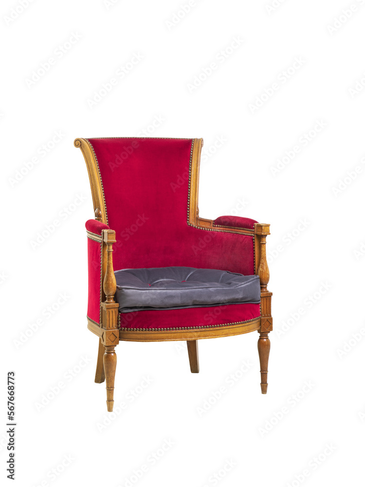 Fototapeta premium Antique red armchair isolated on white background