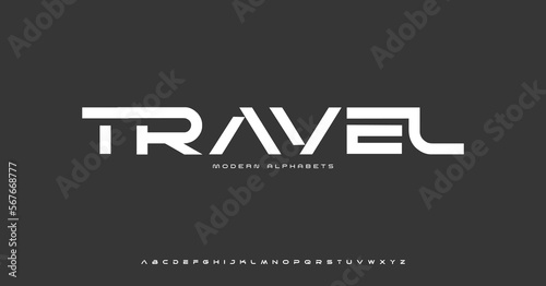 Travel Modern Sports tech font typography. MINIMAL vector typeface for a company. Minimal gaming fonts for logo design.