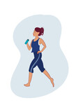 Illustration of a woman jogging with a water bottle in her hand. Sport concept. Isolated image