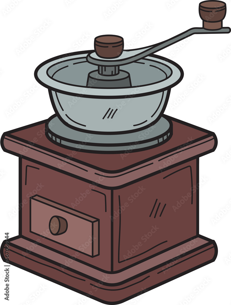 Hand Drawn Manual coffee grinder with coffee beans illustration in doodle style Hand Drawn Manual coffee grinder with coffee beans illustration in doodle style