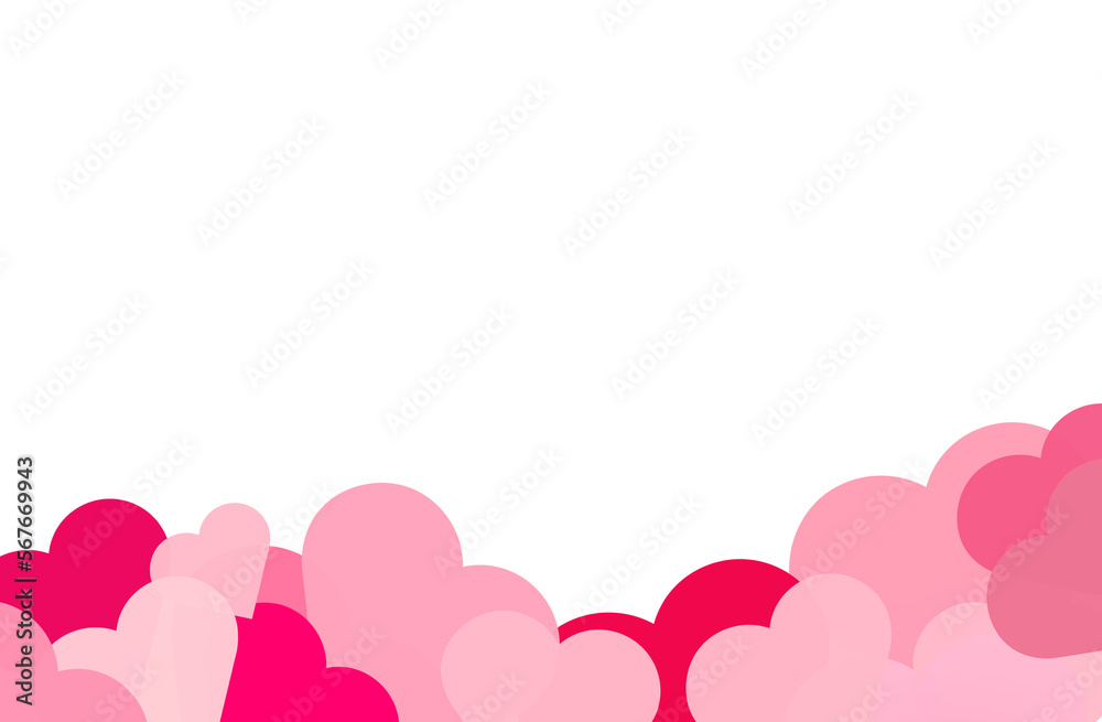 Valentine's day background with pink hearts on transparent background, flat lay, PNG elements