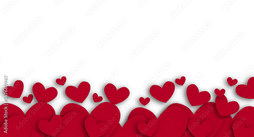 Valentine's day background with red hearts on transparent background, flat lay. PNG