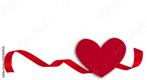 Red heart made with paper and red ribbon isolated on transparent background. PNG image