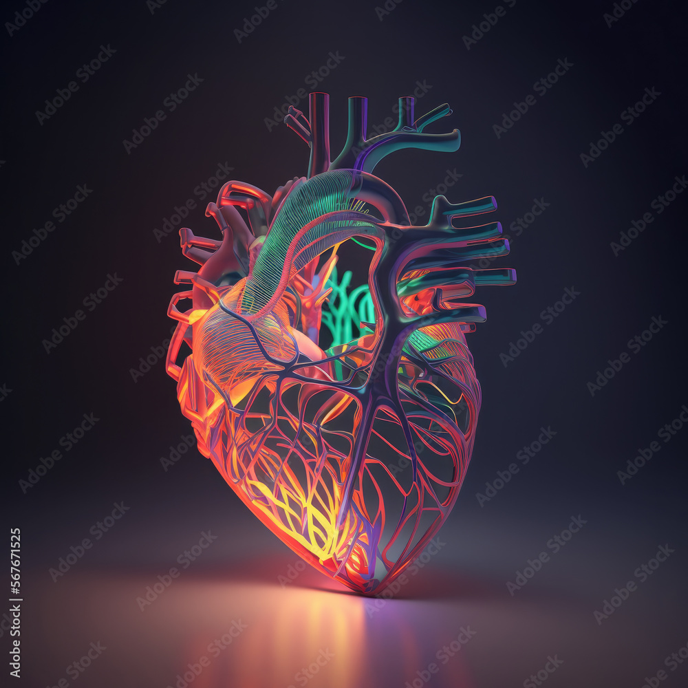 Naklejka premium golden heart human organ on black background. Generative ai