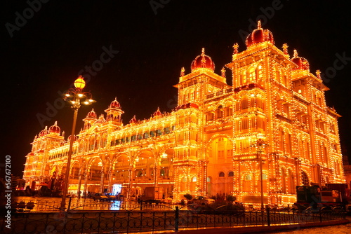 Mysore Palace building at night