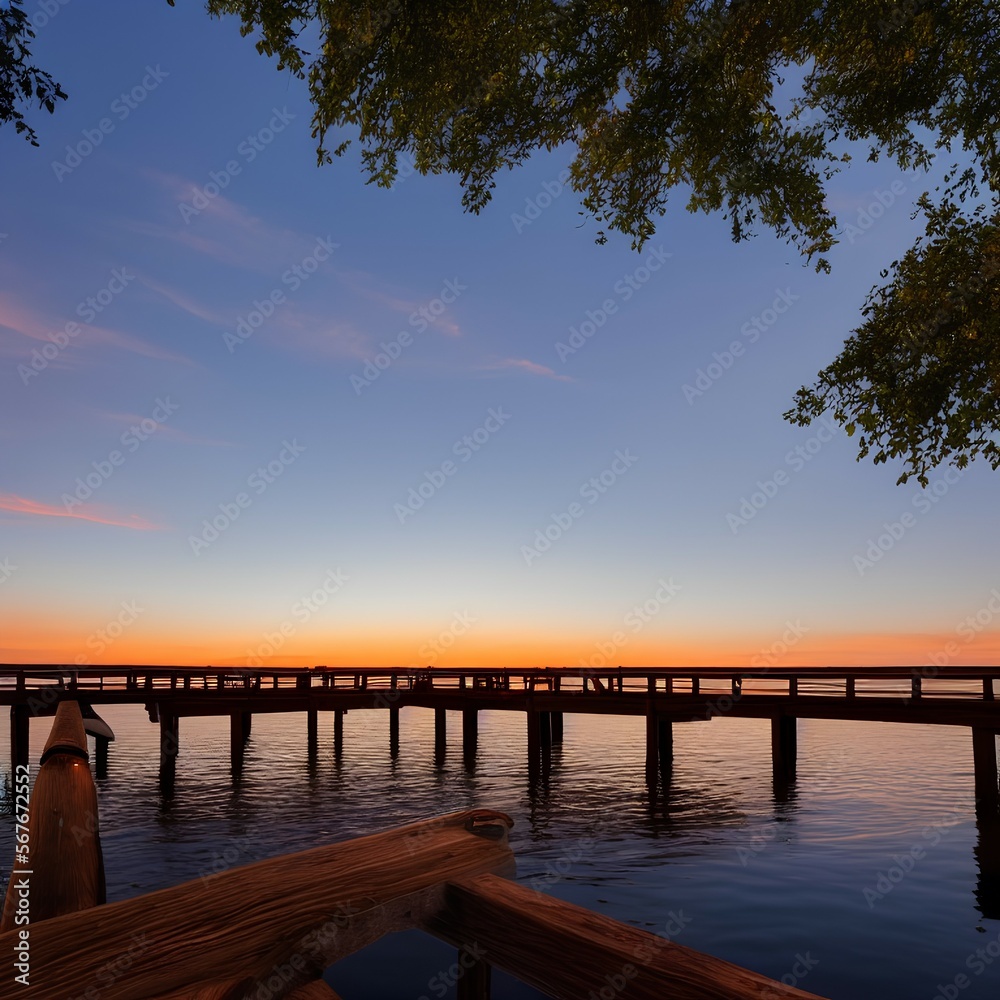 Obraz premium pier and sunset - generative ai 