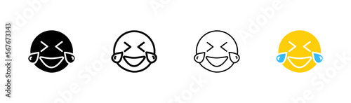 Emoticon set icon. Laughter with tears, happy, sticker, joy, happiness, humor, joke, emotion, feeling, emoji. Mood concept. Vector icon in line, black and colorful style on white background