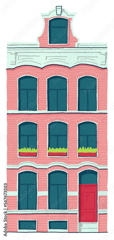 Amsterdam canal house. Cute illustration with transparent background