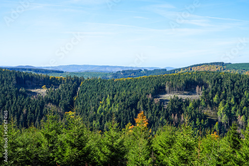 View of the landscape around the Ettelsberg. Nature near Willingen am Rothaargebirge. Sauerland.
