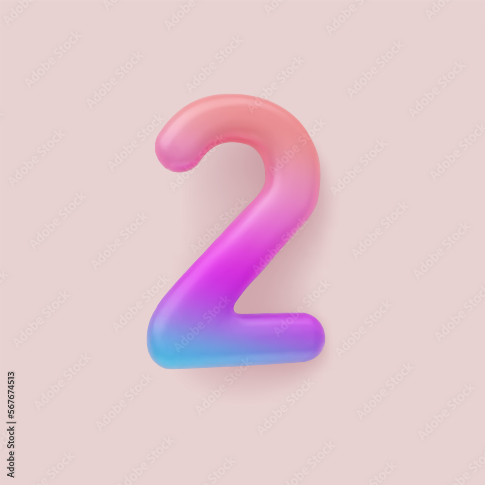 3D Colorful Gradient number 2 on a light background 3D Colorful Gradient number 2 on a light background