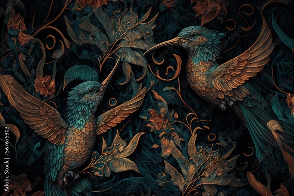 Obraz premium Bird Pattern - Fashion Texture - Postproducted generative AI digital illustration