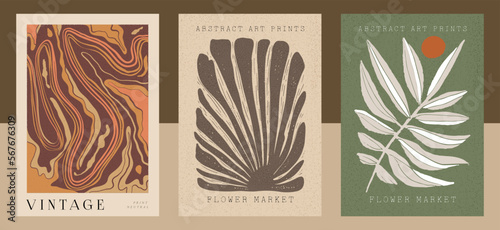 Large set of modern A4 posters in a modern boho style, hand-drawn. Suitable for poster, banner, printing, branding
