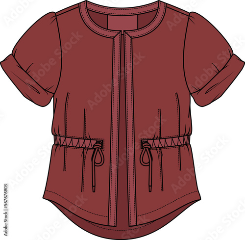 KID GIRLS AND TEENS WEAR ROLLED SLEEVE OPEN FRONT JACKET VECTOR