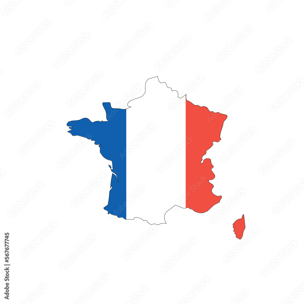 France national flag in a shape of country map