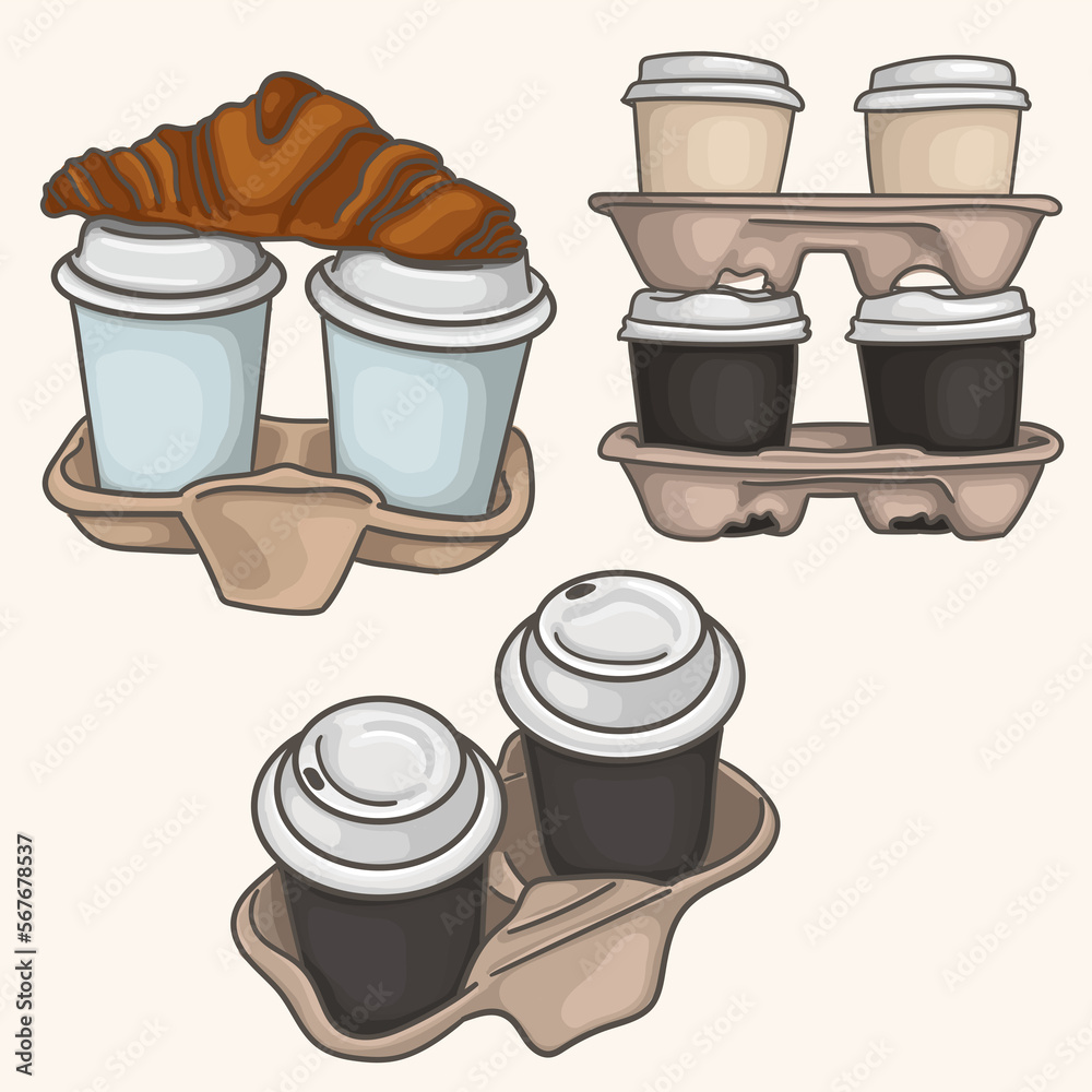 Obraz premium Coffee to go set. A paper coffee cup in a holder