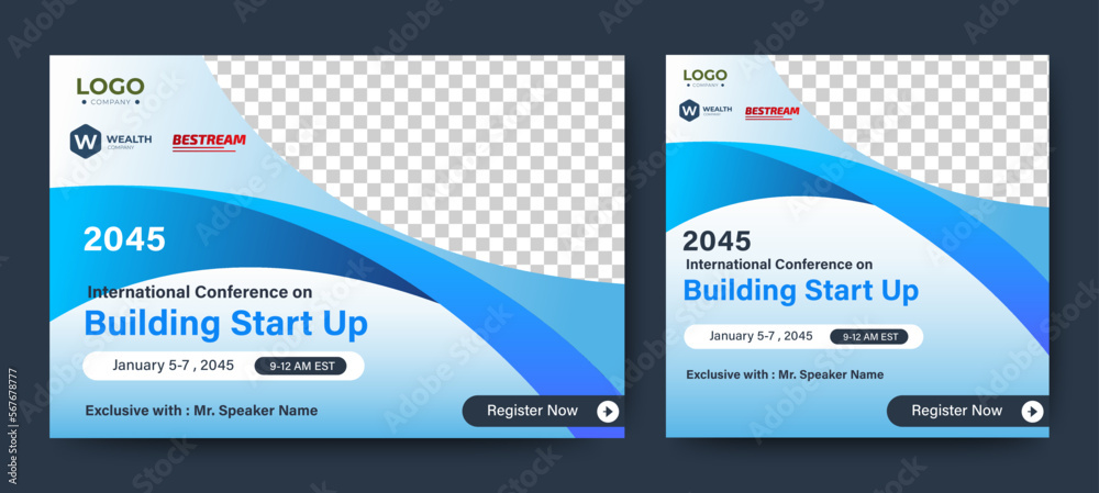 Business Conference live webinar banner invitation and social media post template. Red and white. Business webinar invitation design. Vector Business Conference live webinar banner invitation and social media post template. Red and white. Business webinar invitation design. Vector