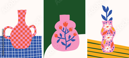 Colorful matisse inspired still life vase and flower poster. Modern spring summer composition, perfect for banner, poster, print, social media