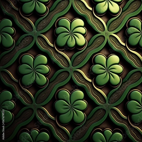 ST Patrick s day green background clover leaf bokeh lights defocused for ST Patrick s day celebration design background Three Leaf Clover Pattern.Generative AI