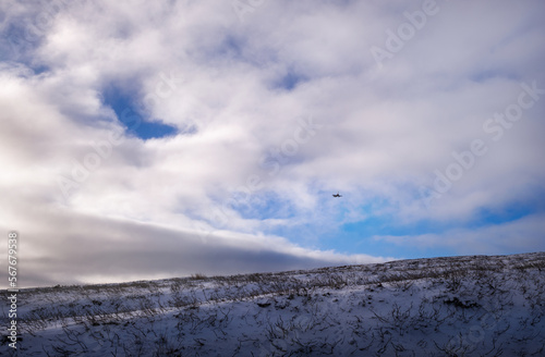 Fototapeta Naklejka Na Ścianę i Meble -  A low flying FGR4 Typhoon combat fighter training over the moors near Blanchland, Northumberland, England UK.