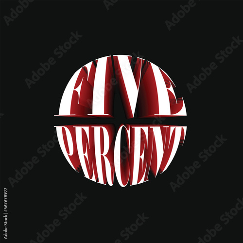 5% Five Percent Discount Off 3D Spherical Circular Red Black Numeric Letter Abstract Font Typography Creative Initial Vector