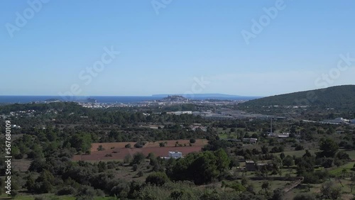 Inland of the island Ibiza view old town with port Nice aerial view flight drone photo