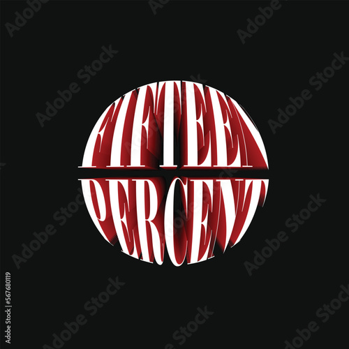 15% Fifteen Percent Discount Off 3D Spherical Circular Red Black Numeric Letter Abstract Font Typography Creative Initial Vector