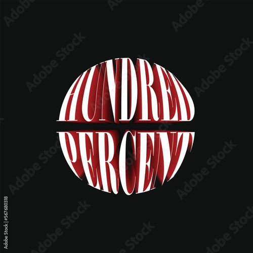 100% Hundred Percent Discount Off 3D Spherical Circular Red Black Numeric Letter Abstract Font Typography Creative Initial Vector